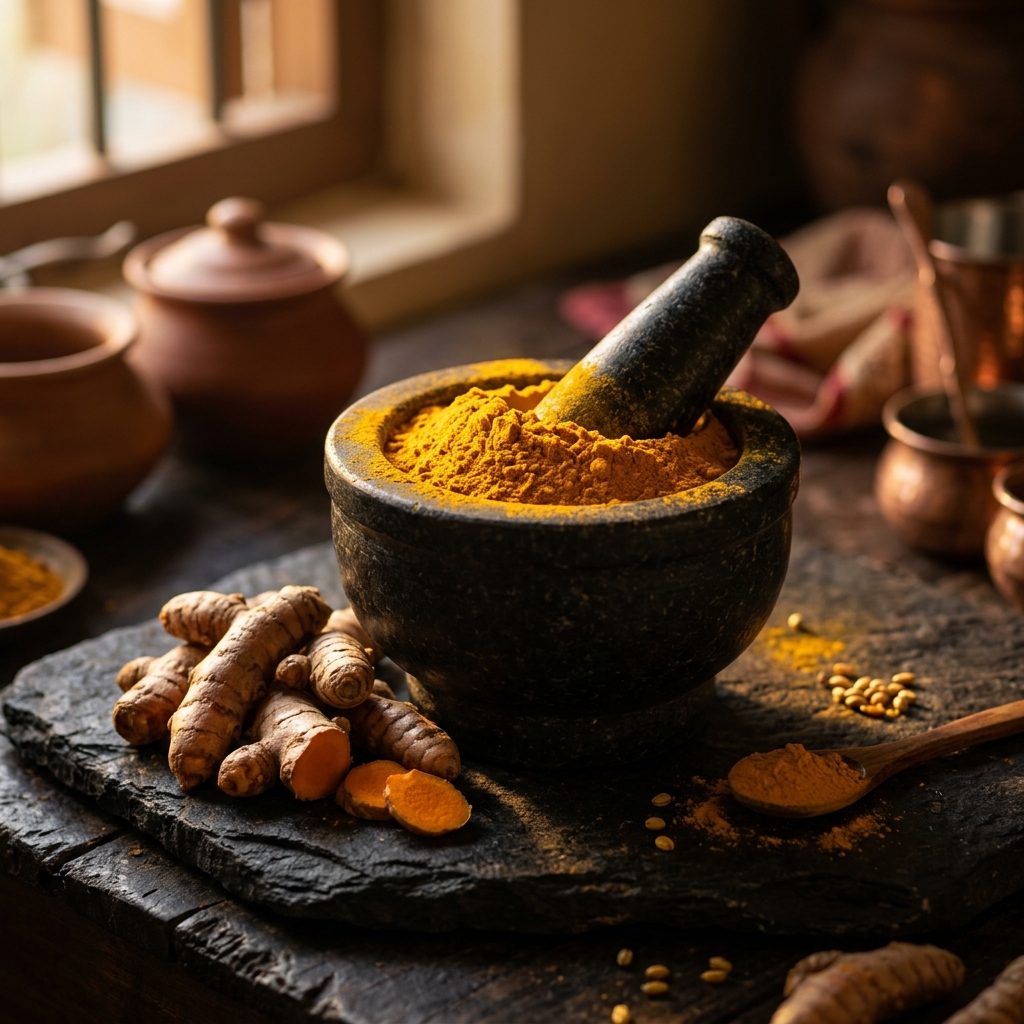 Golden turmeric root and powder from Erode